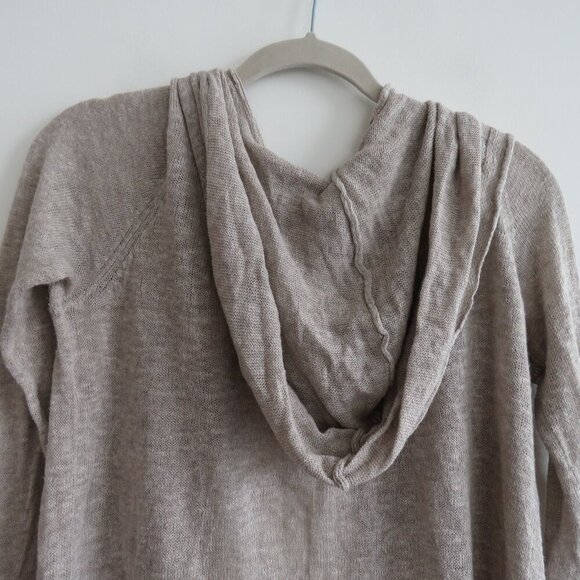 WHITE + WARREN Linen Knit Open Front Hooded Cardigan in Oatmeal Beachy Coastal - Picture 7 of 12